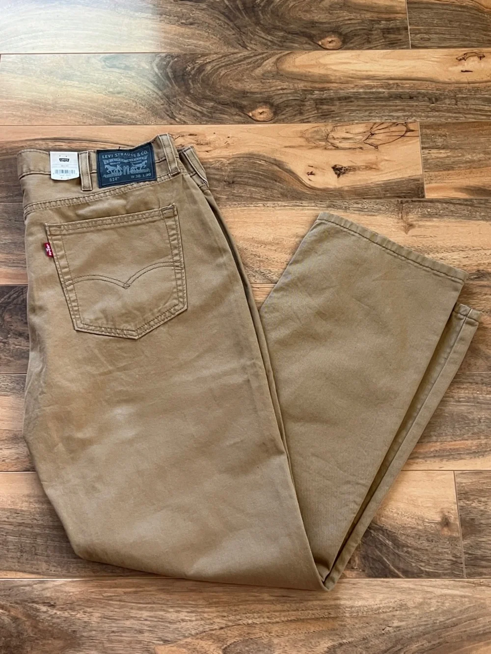 Levi’s 514 Straight Khaki Tan Pants 38x30 100% Cotton NWT Men’s Casual Jeans